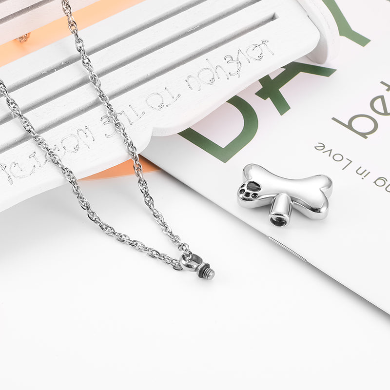 Dog Bone Paw Print Urn Cremation Necklace for Ashes
