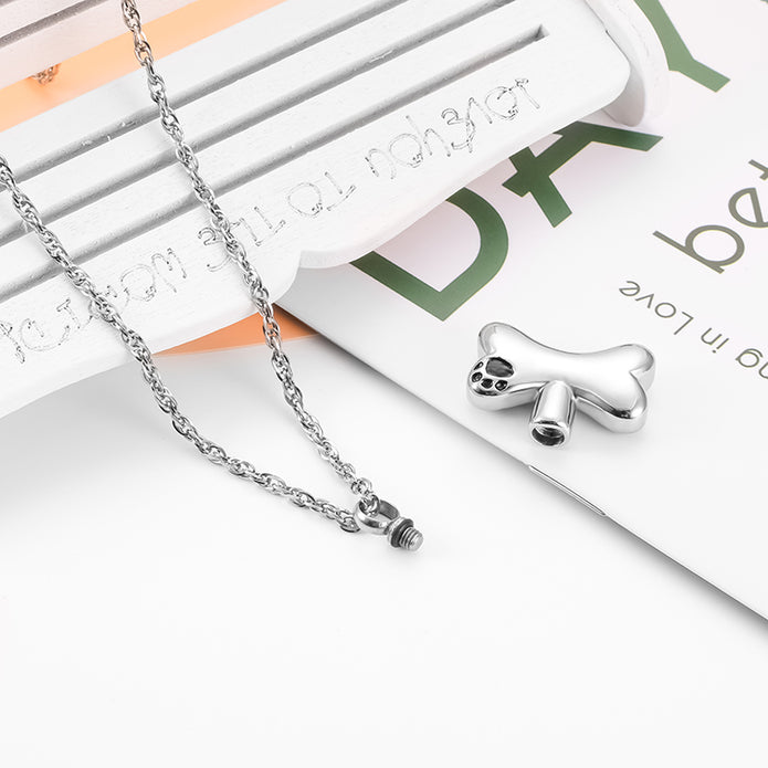 Dog Bone Paw Print Urn Cremation Necklace for Ashes