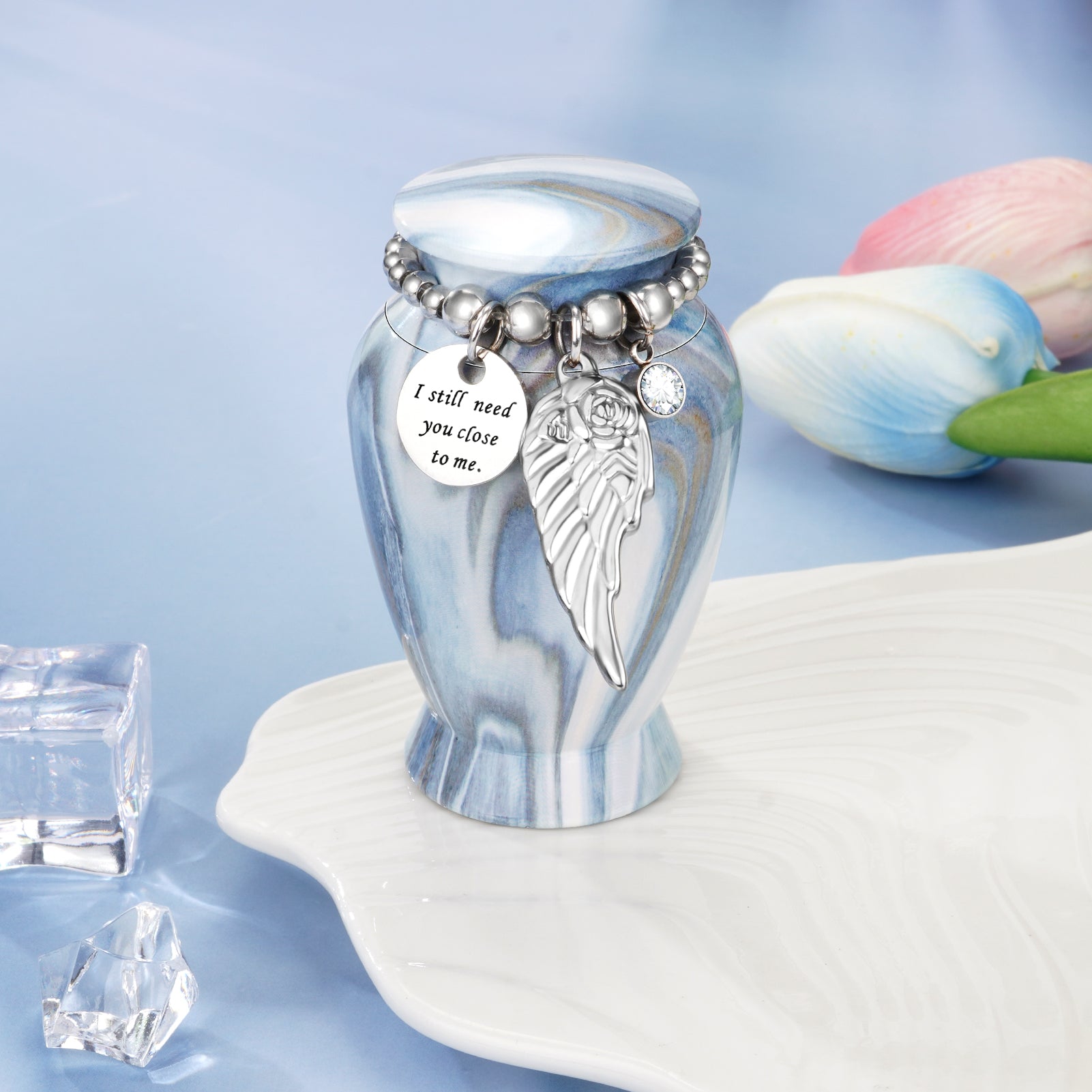 Serene Blue Green Memories Personalized Keepsake Urn for Ashes