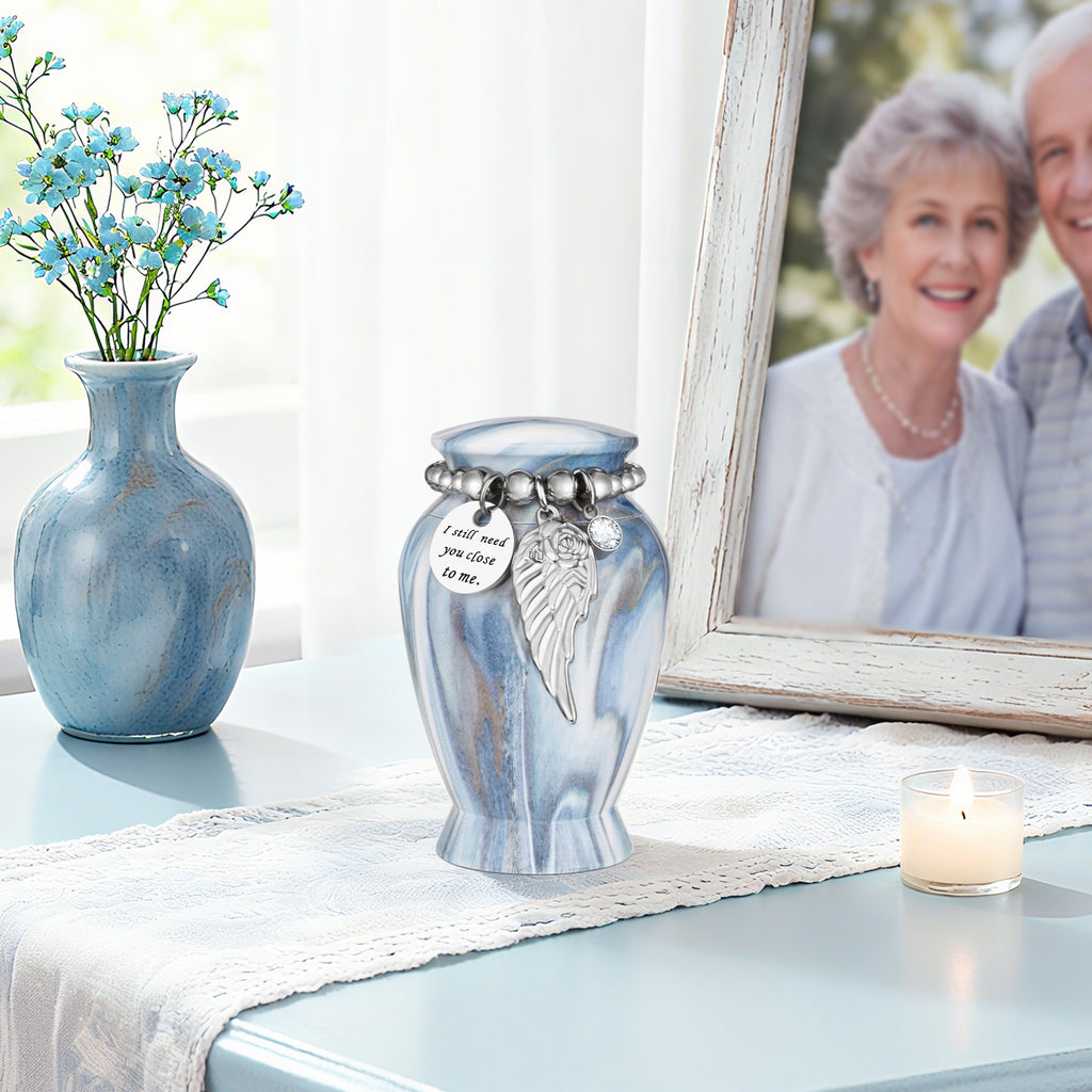 Serene Blue Green Memories Personalized Keepsake Urn for Ashes