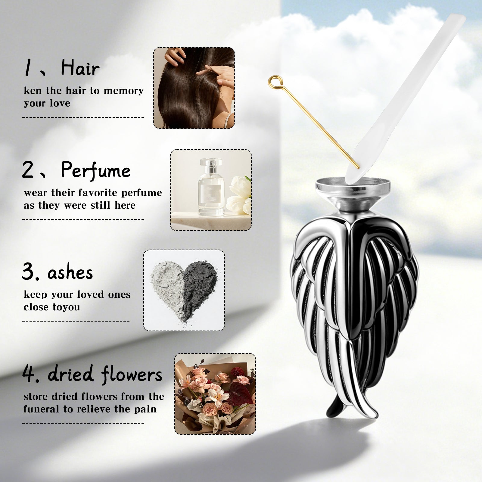 Angel Wing Urn Necklaces for Ashes Cremation Necklace