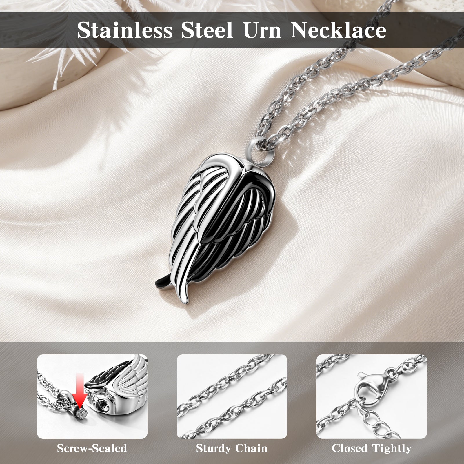 Angel Wing Urn Necklaces for Ashes Cremation Necklace