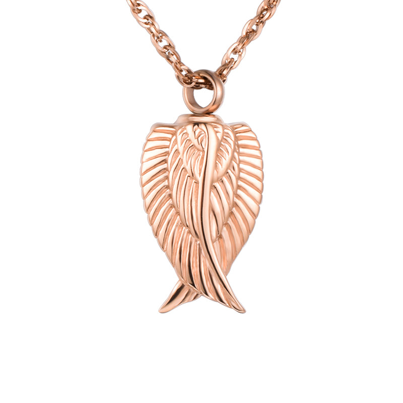 Rose Gold Angel Wing Urn Cremation Necklaces for Ashes