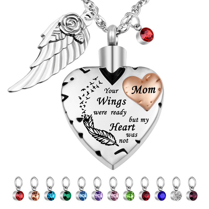 Wings Memorial Heart Necklace for Ashes