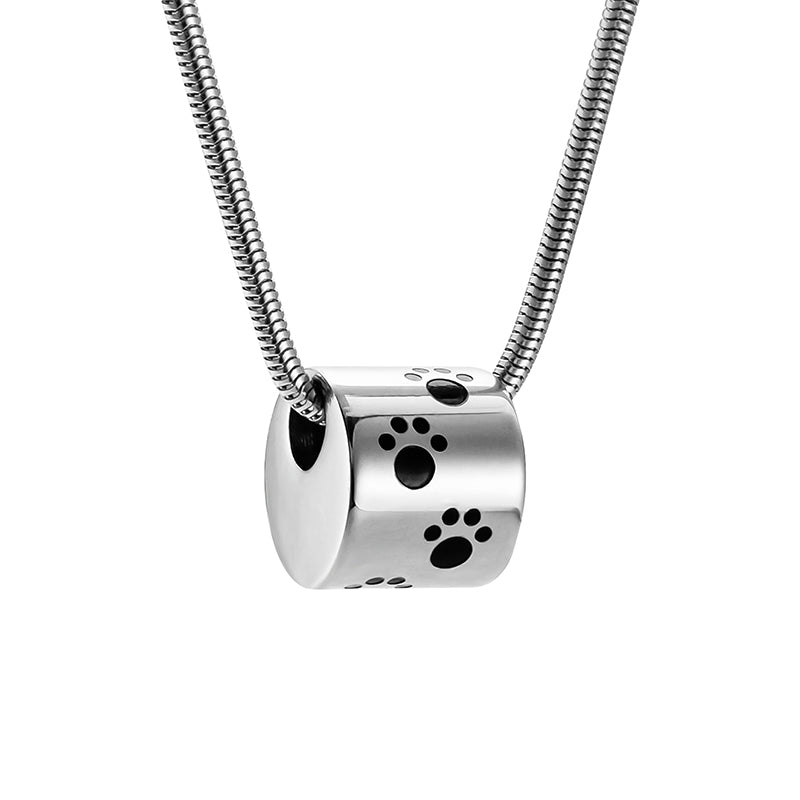 Pet Paw Print Cylinder Urn Cremation Necklace for Ashes
