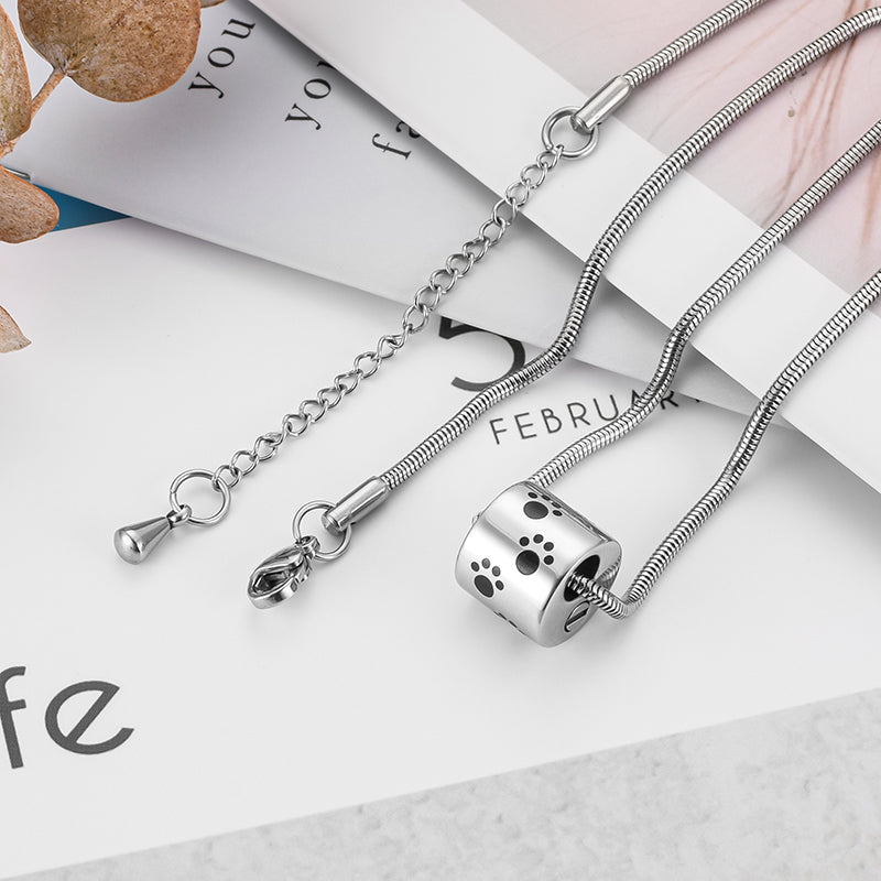 Pet Paw Print Cylinder Urn Cremation Necklace for Ashes