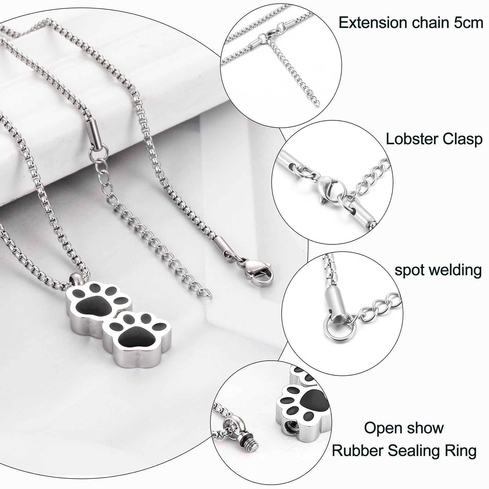 Pet Paw Urn Cremation Necklace for Ashes